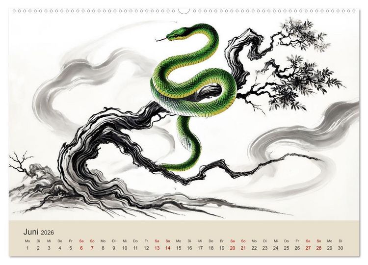 Produktbild: Chinesische Tierkreiszeichen - Kunstvolle KI-Tuschemalerei des Ostens (Wandkalender 2026 DIN A2 quer), CALVENDO Monatskalender