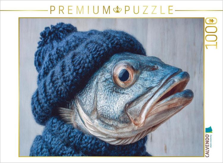 Produktbild: CALVENDO Puzzle Fisch mit Strickm&uuml;tze - Nordisch schr&auml;g und herrlich absurd | 1000 Teile Lege-Gr&ouml;&szlig;e 64x48cm Foto-Puzzle f&uuml;r gl&uuml;ckliche Stunden