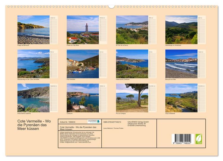 Produktbild: Cote Vermeille - Wo die Pyren&auml;en das Meer k&uuml;ssen (hochwertiger Premium Wandkalender 2026 DIN A2 quer), Kunstdruck in Hochglanz