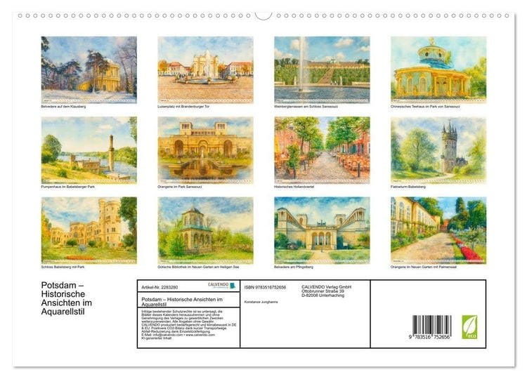 Produktbild: Potsdam &ndash; Historische Ansichten im Aquarellstil (hochwertiger Premium Wandkalender 2027 DIN A2 quer), Kunstdruck in Hochglanz