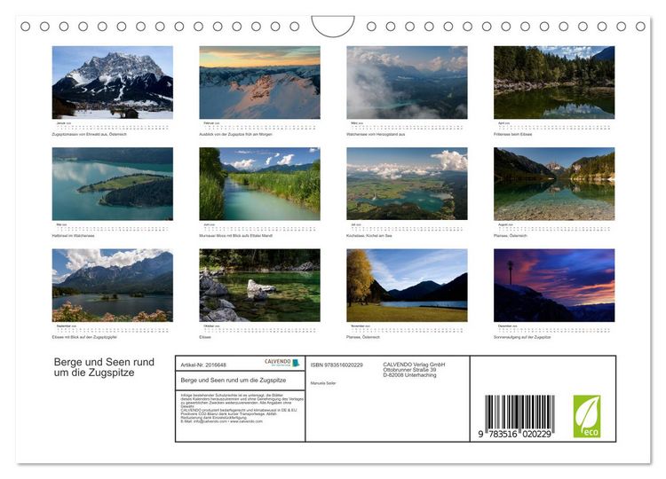Produktbild: Berge und Seen rund um die Zugspitze (Wandkalender 2026 DIN A4 quer), CALVENDO Monatskalender
