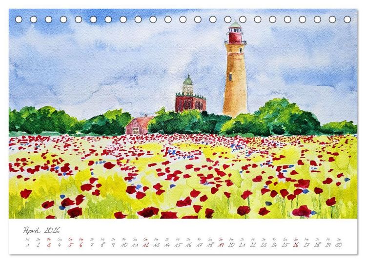 Produktbild: R&uuml;gen in Farbe - Mit Pinsel und Farbe auf der Lieblingsinsel (Tischkalender 2026 DIN A5 quer), CALVENDO Monatskalender