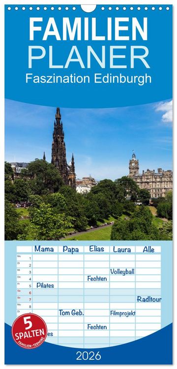 Produktbild: Familienplaner 2026 - Faszination Edinburgh mit 5 Spalten (Wandkalender, 21 x 45 cm) CALVENDO