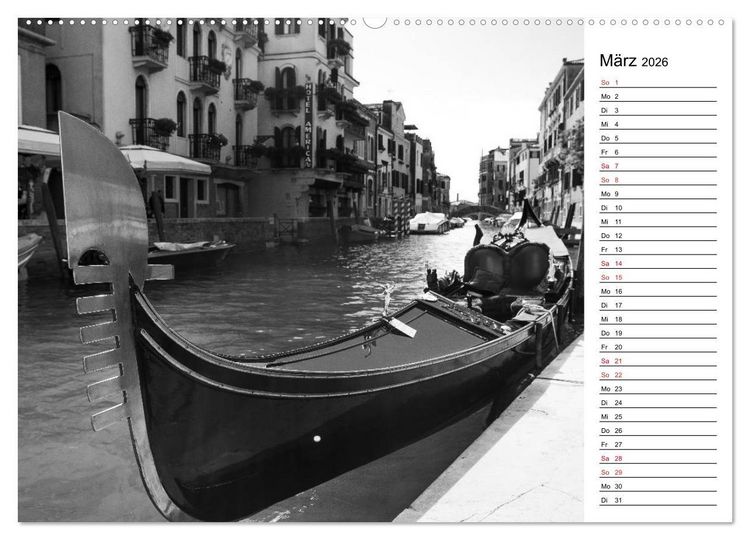 Produktbild: Venedig schwarz-wei&szlig; (Wandkalender 2026 DIN A2 quer), CALVENDO Monatskalender
