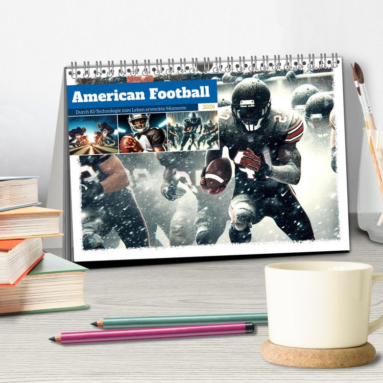 Produktbild: American Football - Durch KI-Technologie zum Leben erweckte Momente (Tischkalender 2026 DIN A5 quer), CALVENDO Monatskalender