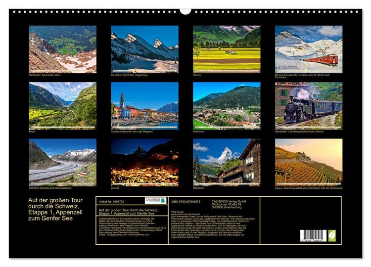 Produktbild: Auf der gro&szlig;en Tour durch die Schweiz, Etappe 1, Appenzell zum Genfer See (Wandkalender 2026 DIN A2 quer), CALVENDO Monatskalender