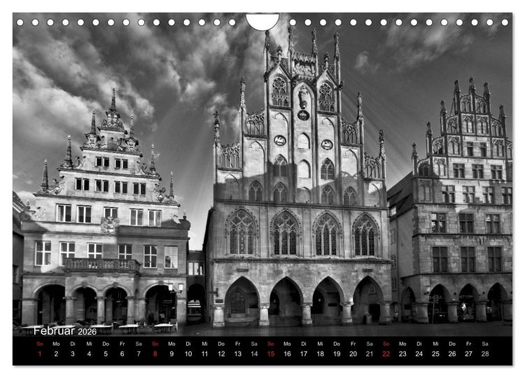 Produktbild: M&uuml;nster in schwarz-wei&szlig; gesehen (Wandkalender 2026 DIN A4 quer), CALVENDO Monatskalender
