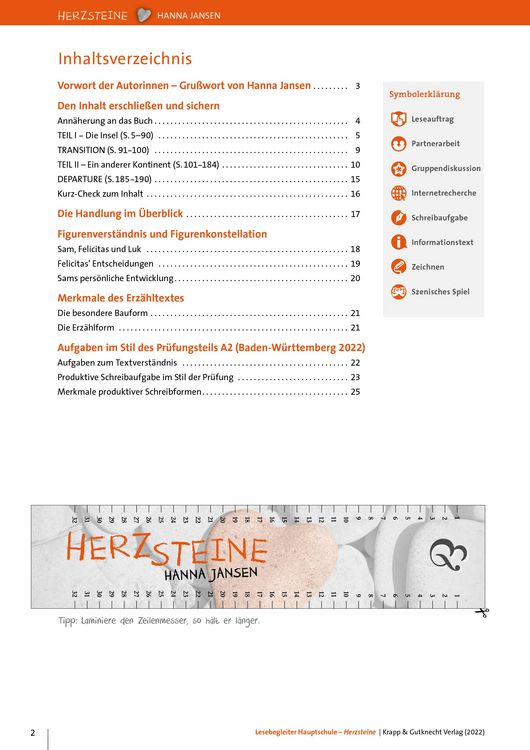 Produktbild: Herzsteine &ndash; Hanna Jansen &ndash; Lesebegleiter &ndash; Hauptschule
