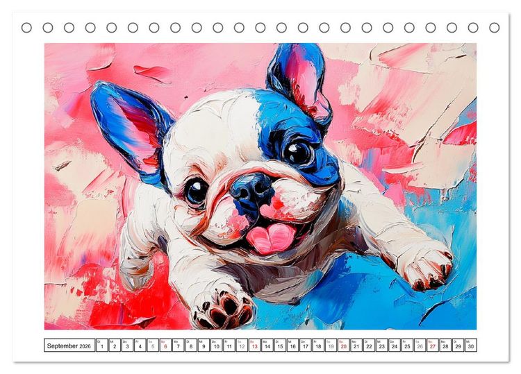 Produktbild: Bulldoggen Paintings. K&uuml;nstlerische Hundeportr&auml;ts im leuchtenden &Ouml;lgem&auml;lde-Stil (Tischkalender 2026 DIN A5 quer), CALVENDO Monatskalender