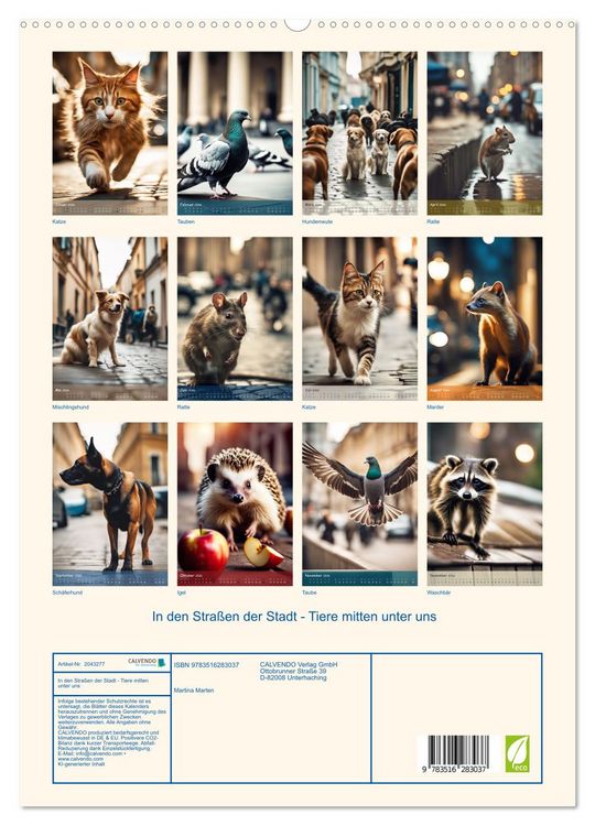 Produktbild: In den Stra&szlig;en der Stadt - Tiere mitten unter uns (hochwertiger Premium Wandkalender 2026 DIN A2 hoch), Kunstdruck in Hochglanz