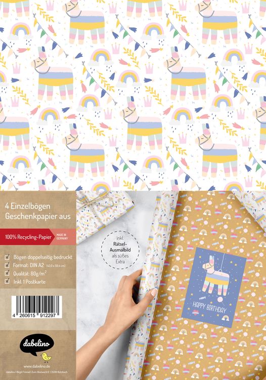 Produktbild: Geschenkpapier-Set f&uuml;r Kinder: Lama-Pinata