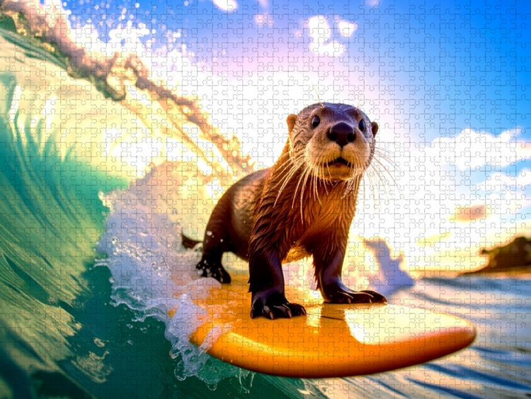 Produktbild: CALVENDO Puzzle Otterly cool auf dem Surfbrett | 1000 Teile Lege-Gr&ouml;&szlig;e 64x48cm Foto-Puzzle f&uuml;r gl&uuml;ckliche Stunden
