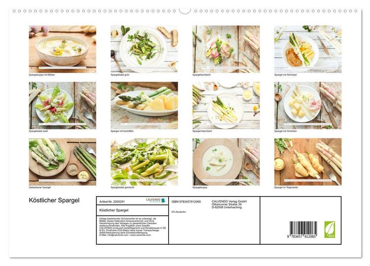 Produktbild: K&ouml;stlicher Spargel (hochwertiger Premium Wandkalender 2026 DIN A2 quer), Kunstdruck in Hochglanz
