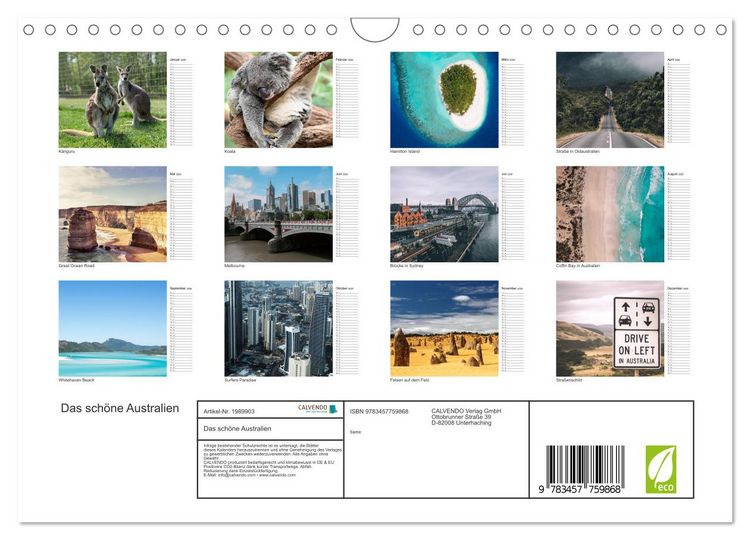 Produktbild: Das sch&ouml;ne Australien (Wandkalender 2026 DIN A4 quer), CALVENDO Monatskalender