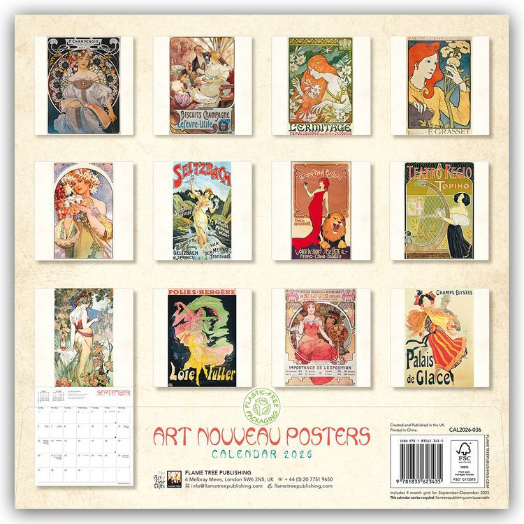Produktbild: Art Nouveau Posters &ndash; Jugendstil 2026 &ndash; Original Flame Tree Publishing-Kalender [Kalender]