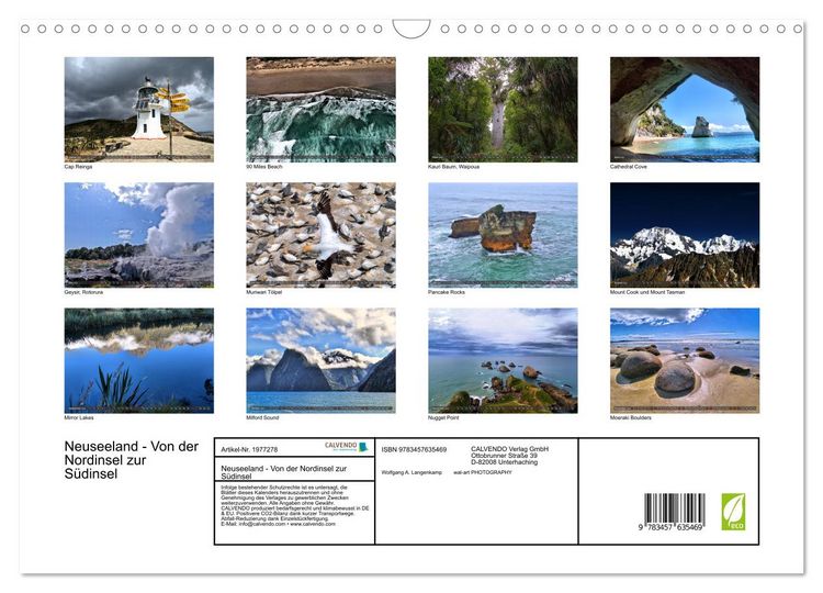 Produktbild: Neuseeland - Von der Nordinsel zur S&uuml;dinsel (Wandkalender 2026 DIN A3 quer), CALVENDO Monatskalender