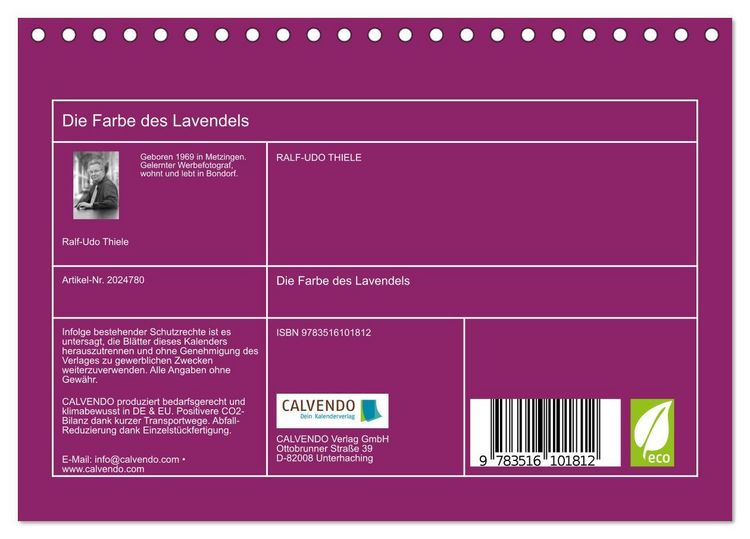 Produktbild: Die Farbe des Lavendels (Tischkalender 2026 DIN A5 quer), CALVENDO Monatskalender