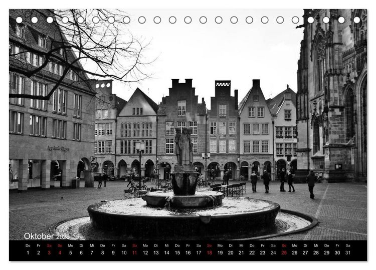 Produktbild: M&uuml;nster in schwarz-wei&szlig; gesehen (Tischkalender 2026 DIN A5 quer), CALVENDO Monatskalender