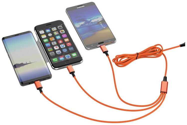 Produktbild: Smrter USB-Ladekabel USB 2.0 Apple Lightning Stecker, USB-A Stecker, USB-C&reg; Stecker, USB-Micro-B Stecker 1.20m Orange mit