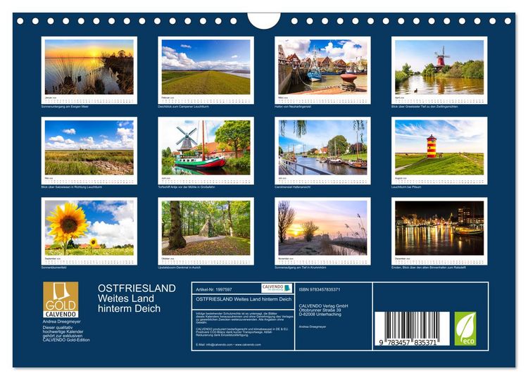 Produktbild: OSTFRIESLAND Weites Land hinterm Deich (Wandkalender 2026 DIN A4 quer), CALVENDO Monatskalender