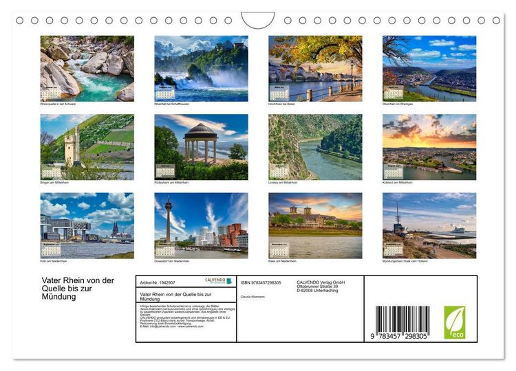 Produktbild: Vater Rhein von der Quelle bis zur M&uuml;ndung (Wandkalender 2026 DIN A4 quer), CALVENDO Monatskalender