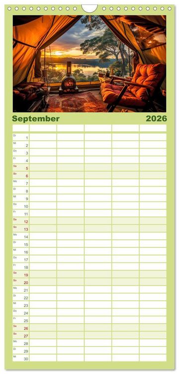 Produktbild: Familienplaner 2026 - Camping mit dem Zelt mit 5 Spalten (Wandkalender, 21 x 45 cm) CALVENDO