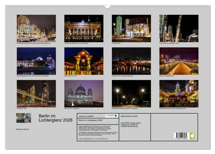 Produktbild: Berlin im Lichterglanz 2026 (Wandkalender 2026 DIN A2 quer), CALVENDO Monatskalender
