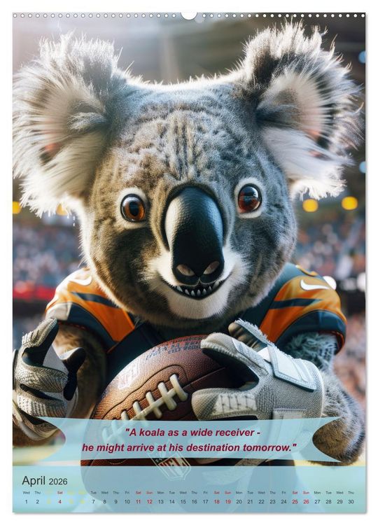 Produktbild: American football with funny animals (Wall Calendar 2026 DIN A2 portrait), CALVENDO 12 Month Wall Calendar