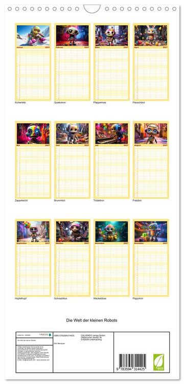Produktbild: Familienplaner 2027 - Die Welt der kleinen Robots mit 5 Spalten (Wandkalender, 21 x 45 cm) CALVENDO