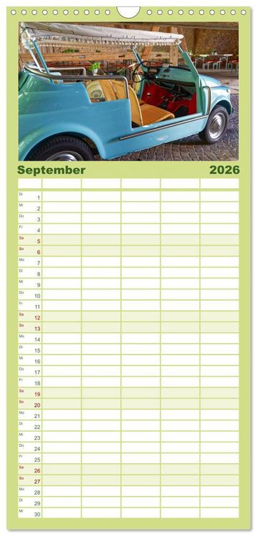 Produktbild: Familienplaner 2026 - Cinquecento Der kleine Italiener - 60 Jahre zeitloses Kultobjekt mit 5 Spalten (Wandkalender, 21 x 45 cm) CALVENDO