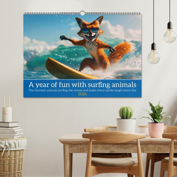 Produktbild: A year of fun with surfing animals (Wall Calendar 2026 DIN A2 landscape), CALVENDO 12 Month Wall Calendar