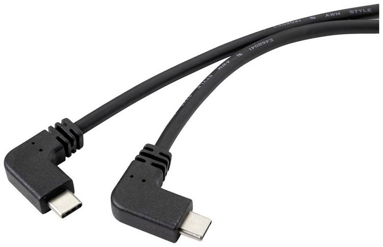 Produktbild: Renkforce USB-Kabel USB 3.2 Gen2 USB-C&reg; Stecker, USB-C&reg; Stecker 1.20 m Schwarz 90&deg; nach links gewinkelt RF-4633064