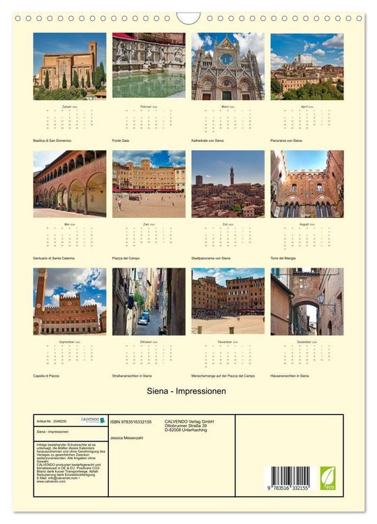 Produktbild: Siena - Impressionen (Wandkalender 2026 DIN A3 hoch), CALVENDO Monatskalender