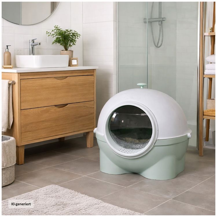 Produktbild: HTI-Living Katzentoilette geschlossen gr&uuml;n wei&szlig; mit Schaufel aus Kunststoff