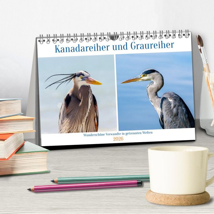 Produktbild: Kanadareiher und Graureiher (Tischkalender 2026 DIN A5 quer), CALVENDO Monatskalender