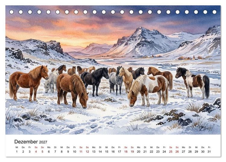 Produktbild: Magie der Islandpferde im Aquarellstil (Tischkalender 2027 DIN A5 quer), CALVENDO Monatskalender