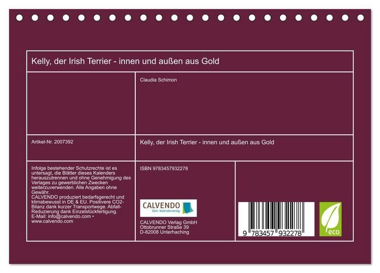 Produktbild: Kelly, der Irish Terrier - innen und au&szlig;en aus Gold (Tischkalender 2026 DIN A5 quer), CALVENDO Monatskalender