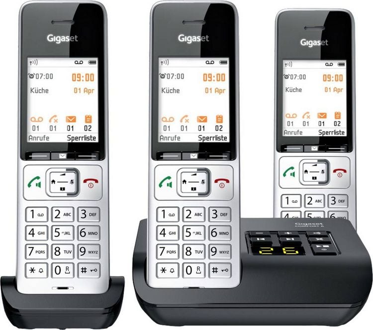 Produktbild: Gigaset COMFORT 500A trio DECT, GAP Schnurloses Telefon analog Babyphone, Freisprechen, f&uuml;r H&ouml;rger&auml;te kompatibel, Headsetanschluss, inkl. Mobiltei