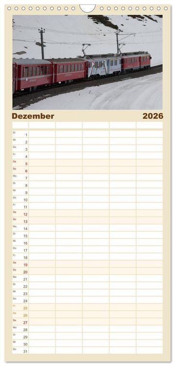 Produktbild: Familienplaner 2026 - Schweizer Eisenbahn mit 5 Spalten (Wandkalender, 21 x 45 cm) CALVENDO