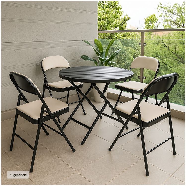 Produktbild: HTI-Living 4er Set Klappst&uuml;hle mit Polsterung Metallgestell und Samtbezug Beige