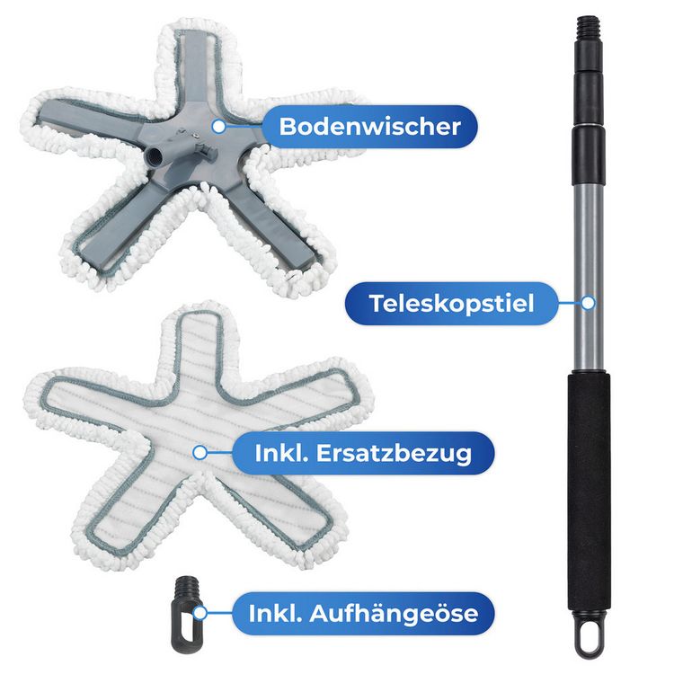 Produktbild: Bodenwischer Mod. Oktopus mit Teleskopstiel, reinigt nur mit Wasser