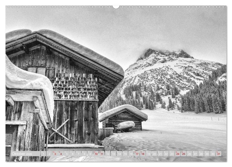 Produktbild: Arlberg black and white (Wandkalender 2026 DIN A2 quer), CALVENDO Monatskalender