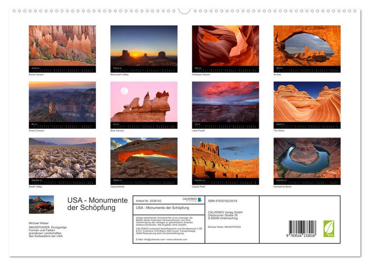 Produktbild: USA - Monumente der Sch&ouml;pfung (hochwertiger Premium Wandkalender 2026 DIN A2 quer), Kunstdruck in Hochglanz