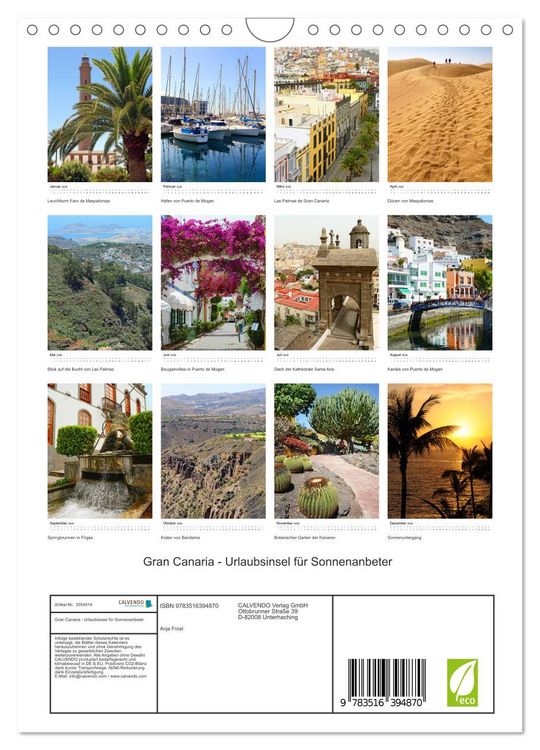 Produktbild: Gran Canaria - Urlaubsinsel f&uuml;r Sonnenanbeter (Wandkalender 2026 DIN A4 hoch), CALVENDO Monatskalender