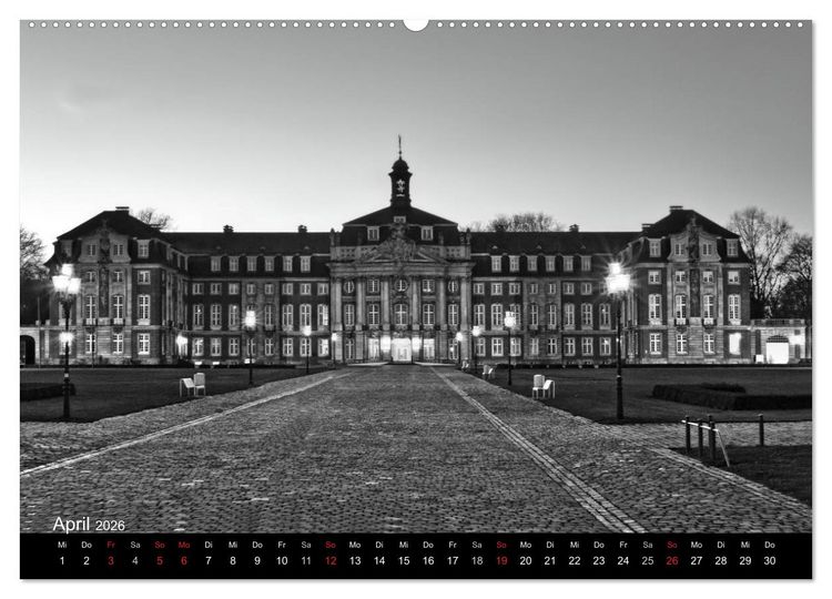 Produktbild: M&uuml;nster in schwarz-wei&szlig; gesehen (Wandkalender 2026 DIN A2 quer), CALVENDO Monatskalender