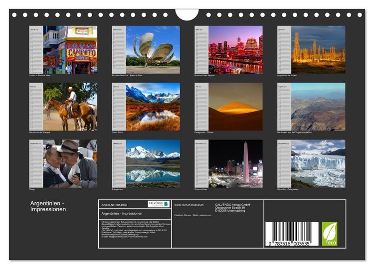 Produktbild: Argentinien - Impressionen (Wandkalender 2026 DIN A4 quer), CALVENDO Monatskalender