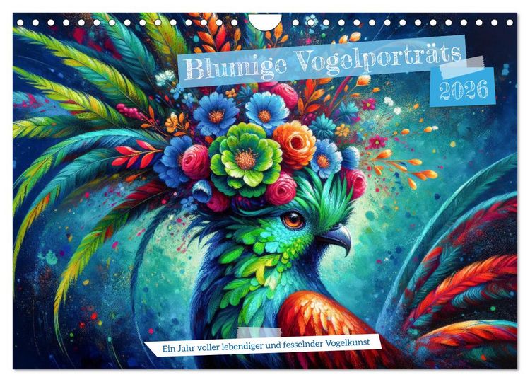 Produktbild: Blumige Vogelportr&auml;ts (Wandkalender 2026 DIN A4 quer), CALVENDO Monatskalender