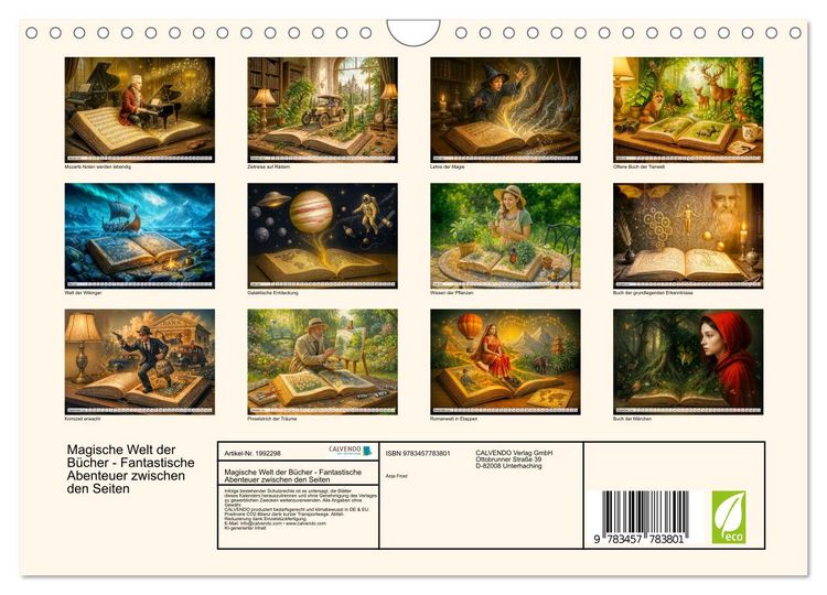 Produktbild: Magische Welt der B&uuml;cher - Fantastische Abenteuer zwischen den Seiten (Wandkalender 2026 DIN A4 quer), CALVENDO Monatskalender
