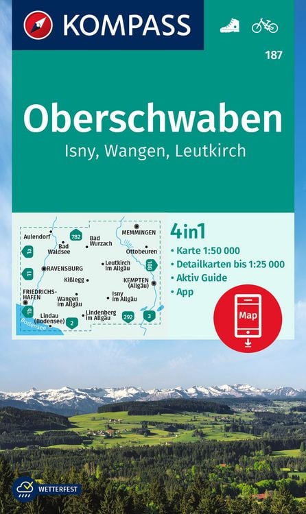 Produktbild: KOMPASS Wanderkarte 187 Oberschwaben, Isny, Wangen, Leutkirch 1:50.000