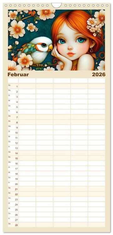 Produktbild: Familienplaner 2026 - Vertr&auml;umte M&auml;dchen. Tiere, Blumen, Liebe. mit 5 Spalten (Wandkalender, 21 x 45 cm) CALVENDO
